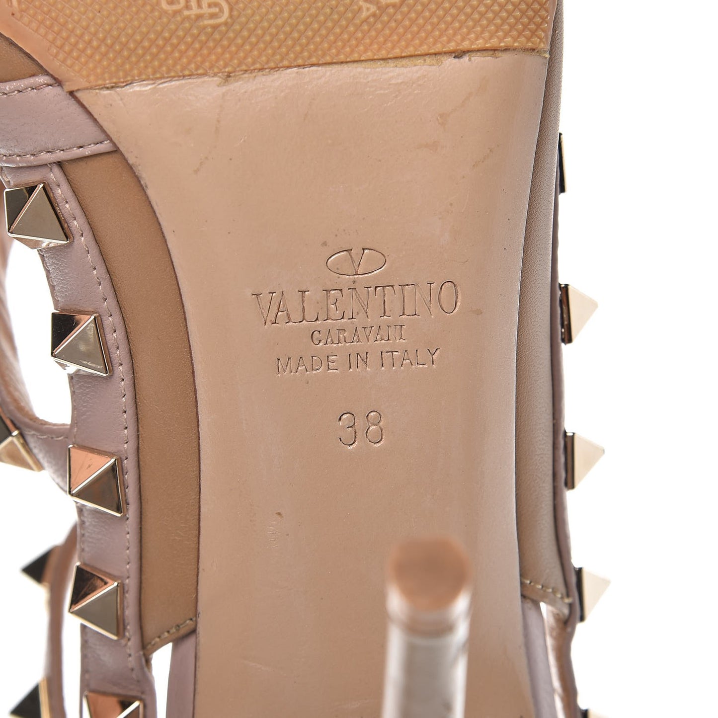 Calfskin Nappa Rockstud Ankle Strap 100mm Pumps 38 Alpaca Poudre