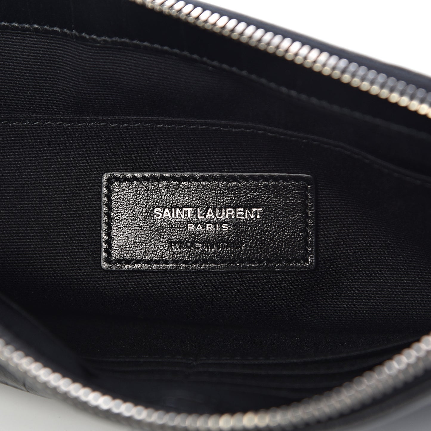 Calfskin Crocodile Embossed Monogram Zip Pouch Black