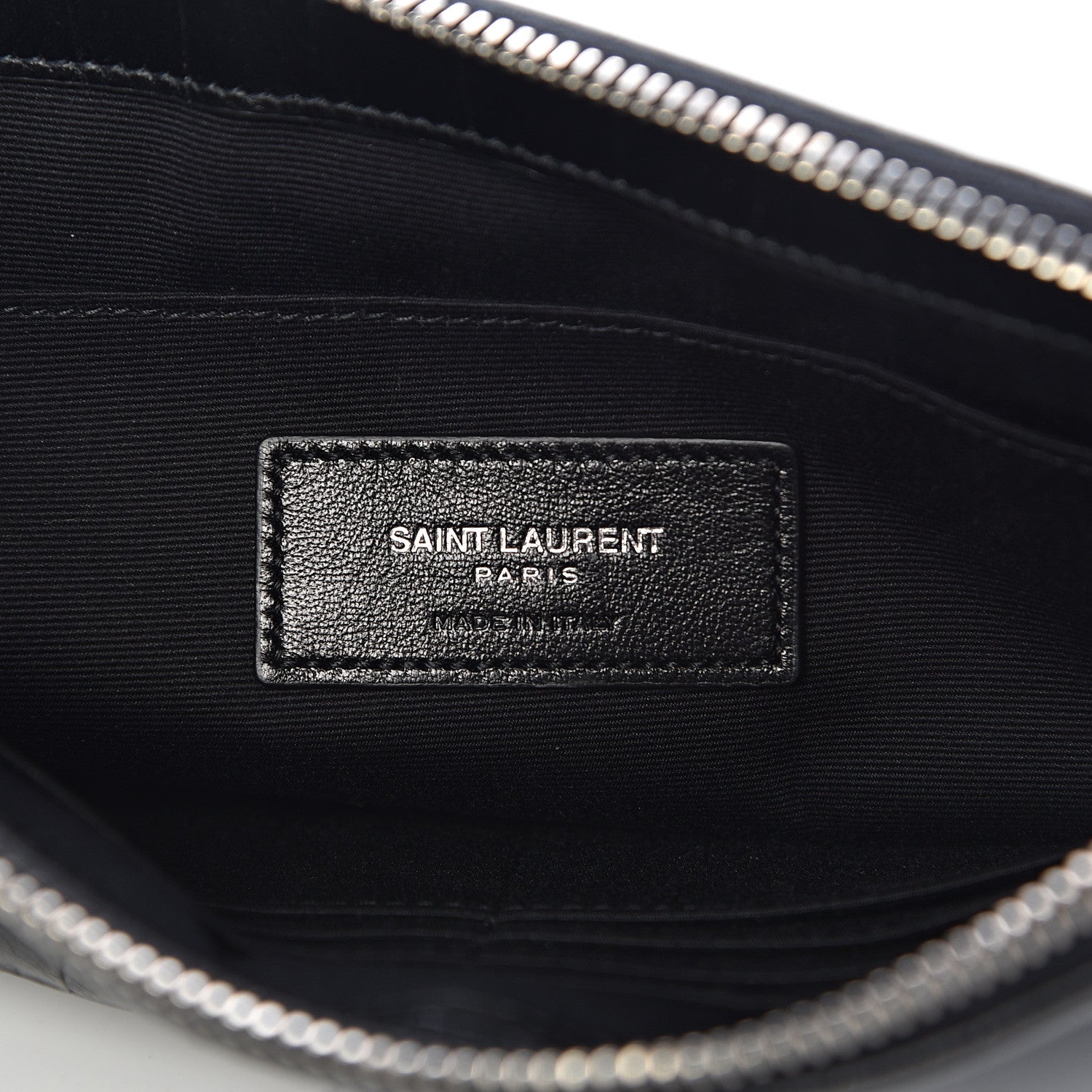 Saint Laurent Calfskin Crocodile Embossed Monogram Zip Pouch Black 6 of 8