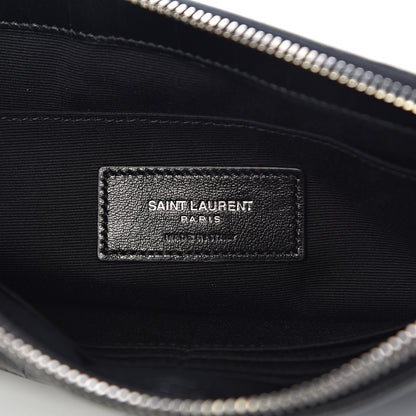 Saint Laurent Calfskin Crocodile Embossed Monogram Zip Pouch Black 6 of 8
