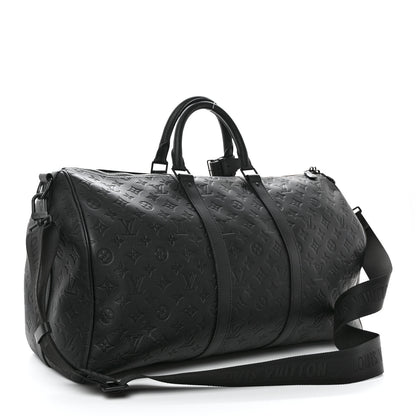 Louis Vuitton Calfskin Shadow Monogram Keepall Bandouliere 50 Black 2 of 9