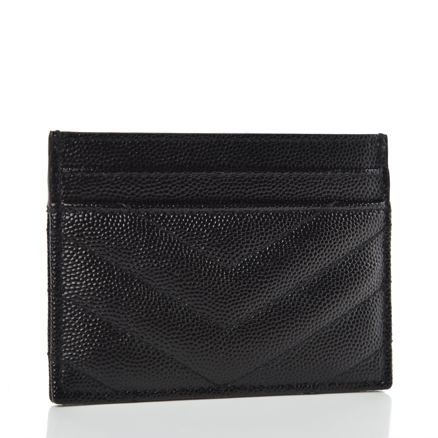 Saint Laurent Grain De Poudre Matelasse Chevron Monogram Credit Card Case Black 3 of 7