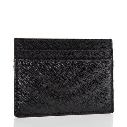 Saint Laurent Grain De Poudre Matelasse Chevron Monogram Credit Card Case Black 3 of 7