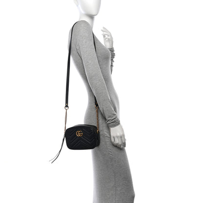 Gucci Calfskin Matelasse Mini GG Marmont Chain Shoulder Bag Black 2 of 12