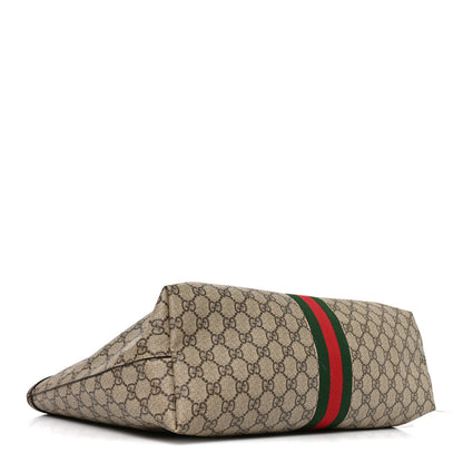 Gucci GG Supreme Monogram Textured Calfskin Web Medium Ophidia Shopping Tote Beige Ebony New Acero 4 of 12
