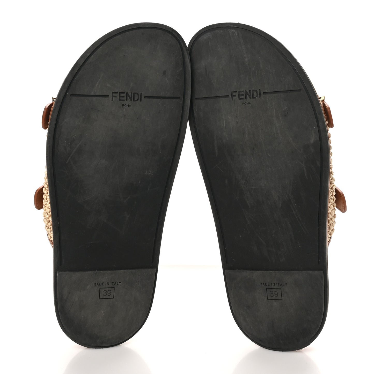 Raffia Vitello Womens Fendi Feel Buckled Slide Sandals 39 Paglia Brandy