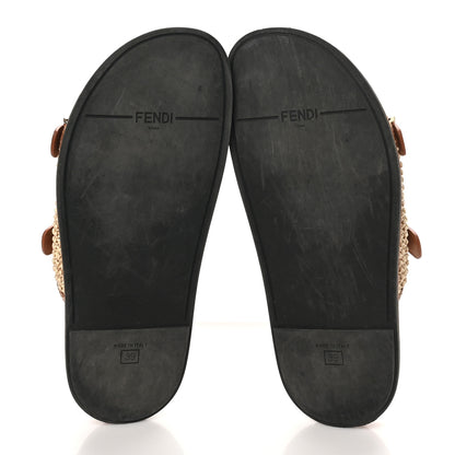 Fendi Raffia Vitello Womens Fendi Feel Buckled Slide Sandals 39 Paglia Brandy 6 of 11