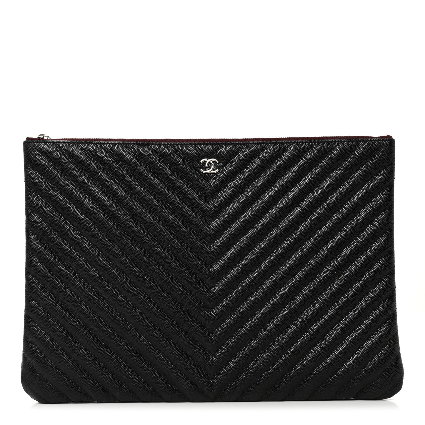 Caviar Chevron Quilted Large Cosmetic Case Black
