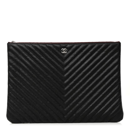 Chanel Caviar Chevron Quilted Large Cosmetic Case Black 1 of 7