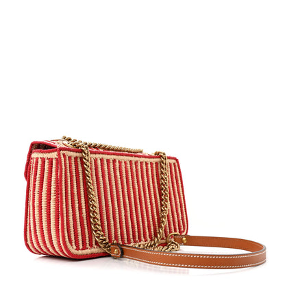 Gucci Raffia Woven Small GG Marmont Shoulder Bag Natural Hibiscus Red 3 of 10