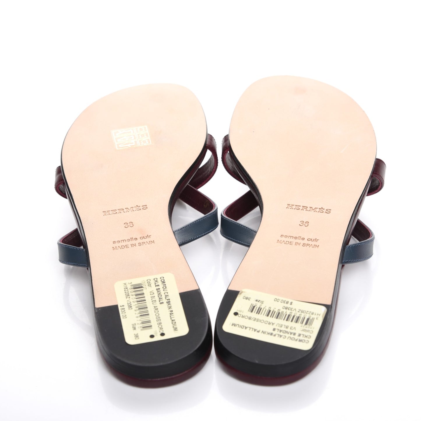 Nappa Calfskin Corfou Sandals 38 Bleu Ardoise Bordeaux