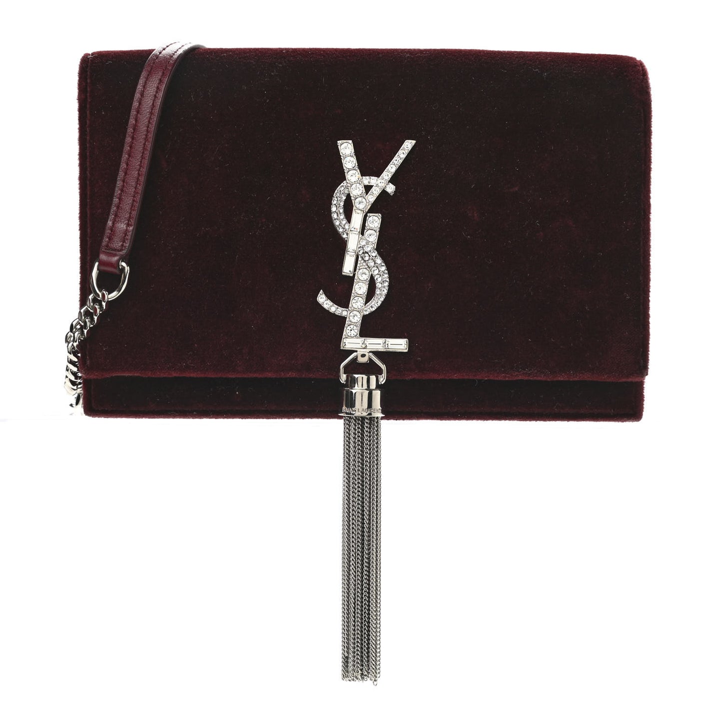 Velvet Crystal Monogram Kate Tassel Shoulder Bag Burgundy