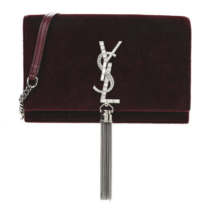 Saint Laurent Velvet Crystal Monogram Kate Tassel Shoulder Bag Burgundy 1 of 13