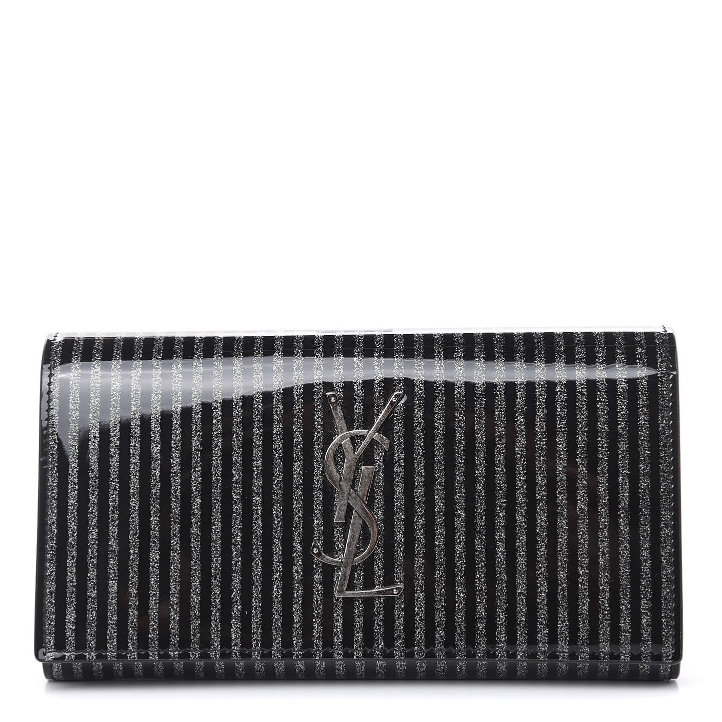 Patent Glitter Striped Classic Monogram Cassandre Wallet Black Silver