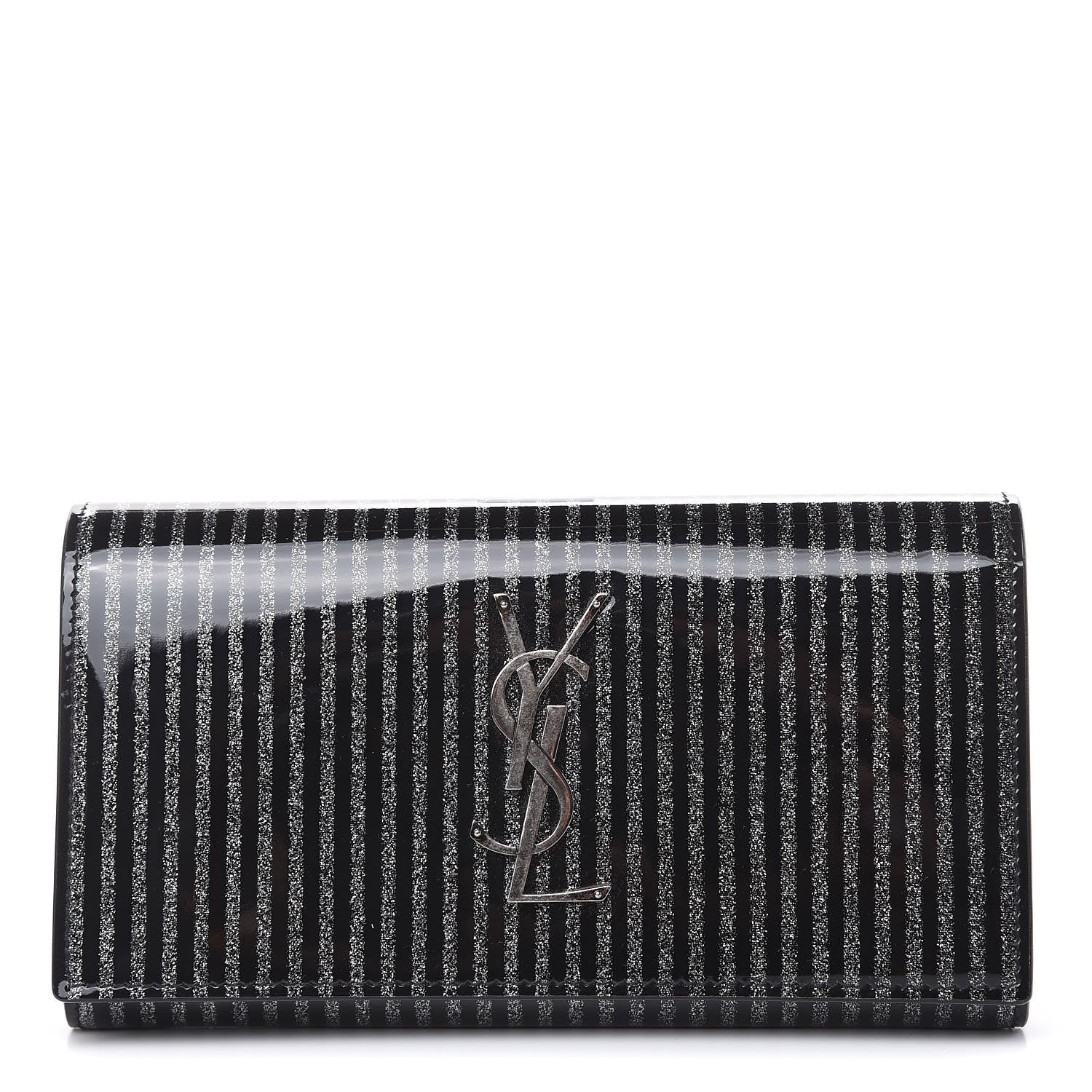 Saint Laurent Patent Glitter Striped Classic Monogram Cassandre Wallet Black Silver 1 of 10
