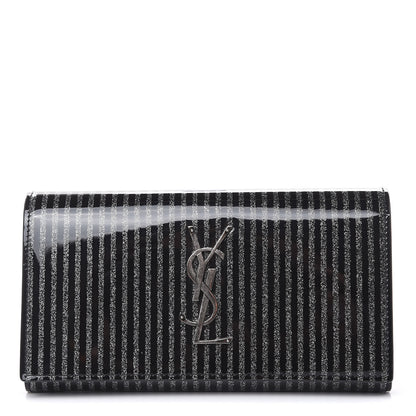 Saint Laurent Patent Glitter Striped Classic Monogram Cassandre Wallet Black Silver 1 of 10