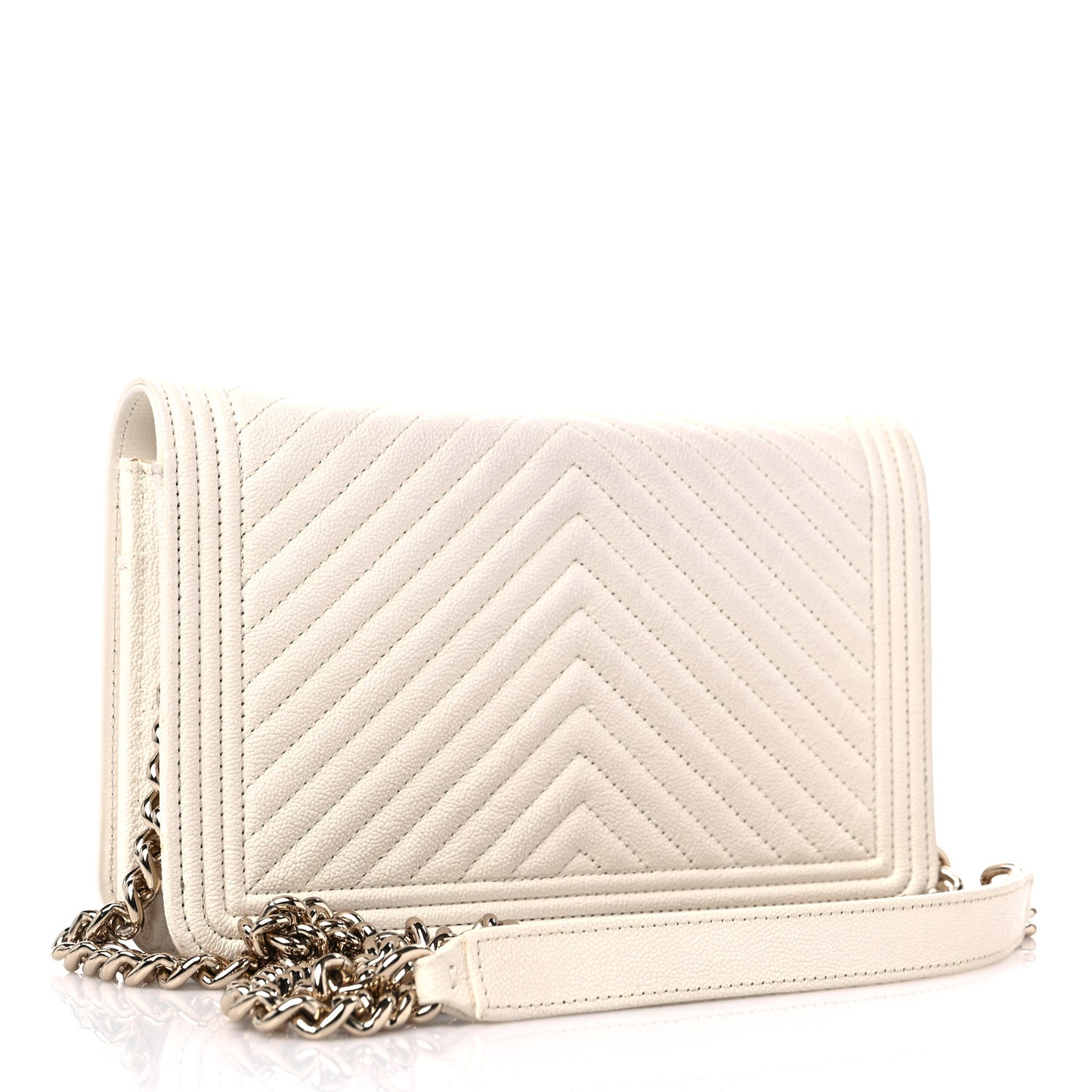 Caviar Chevron Boy Wallet On Chain WOC White