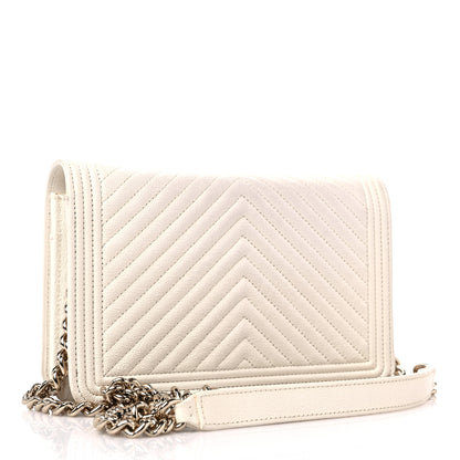 Chanel Caviar Chevron Boy Wallet On Chain WOC White 3 of 12