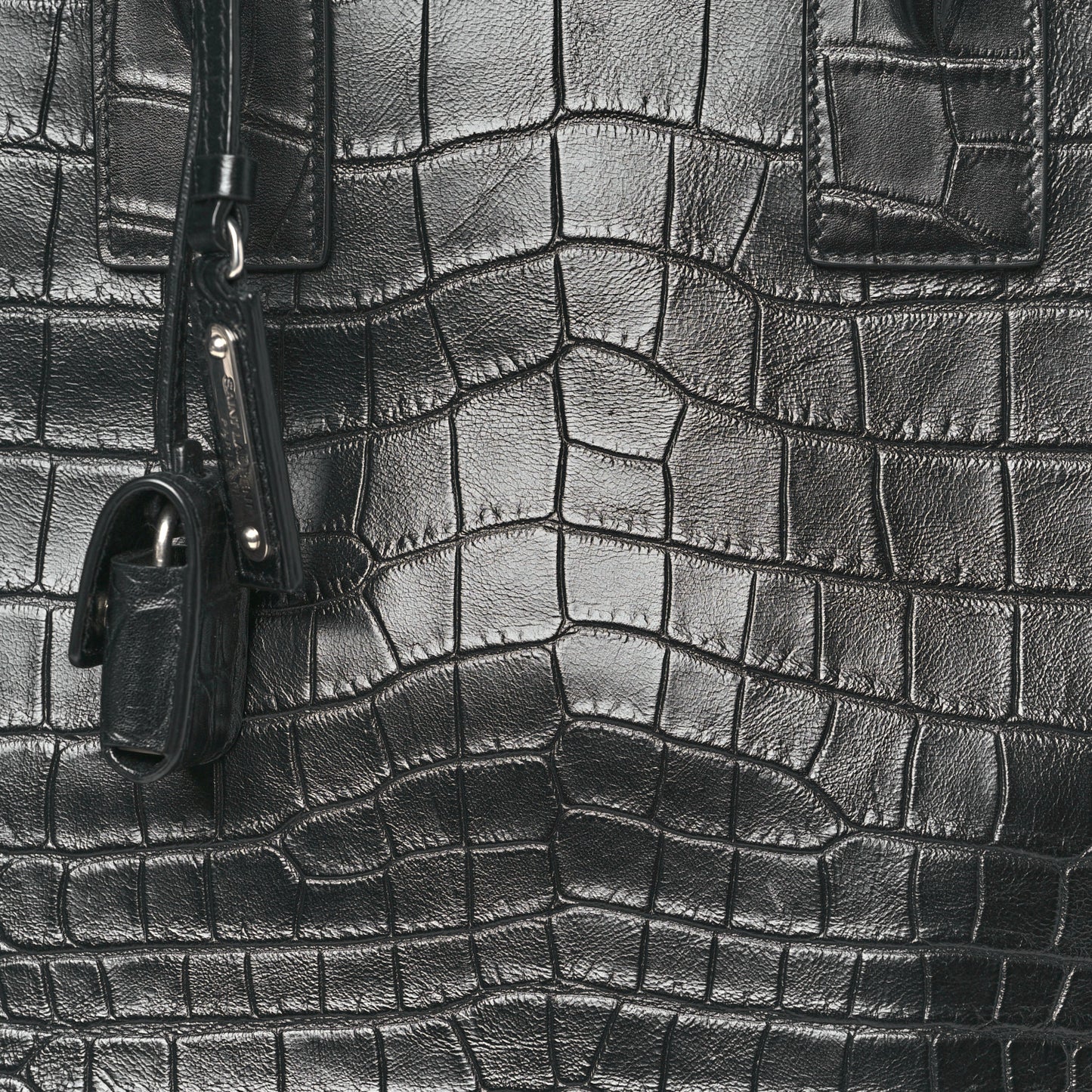 Calfskin Crocodile Embossed Large Souple Sac De Jour Black