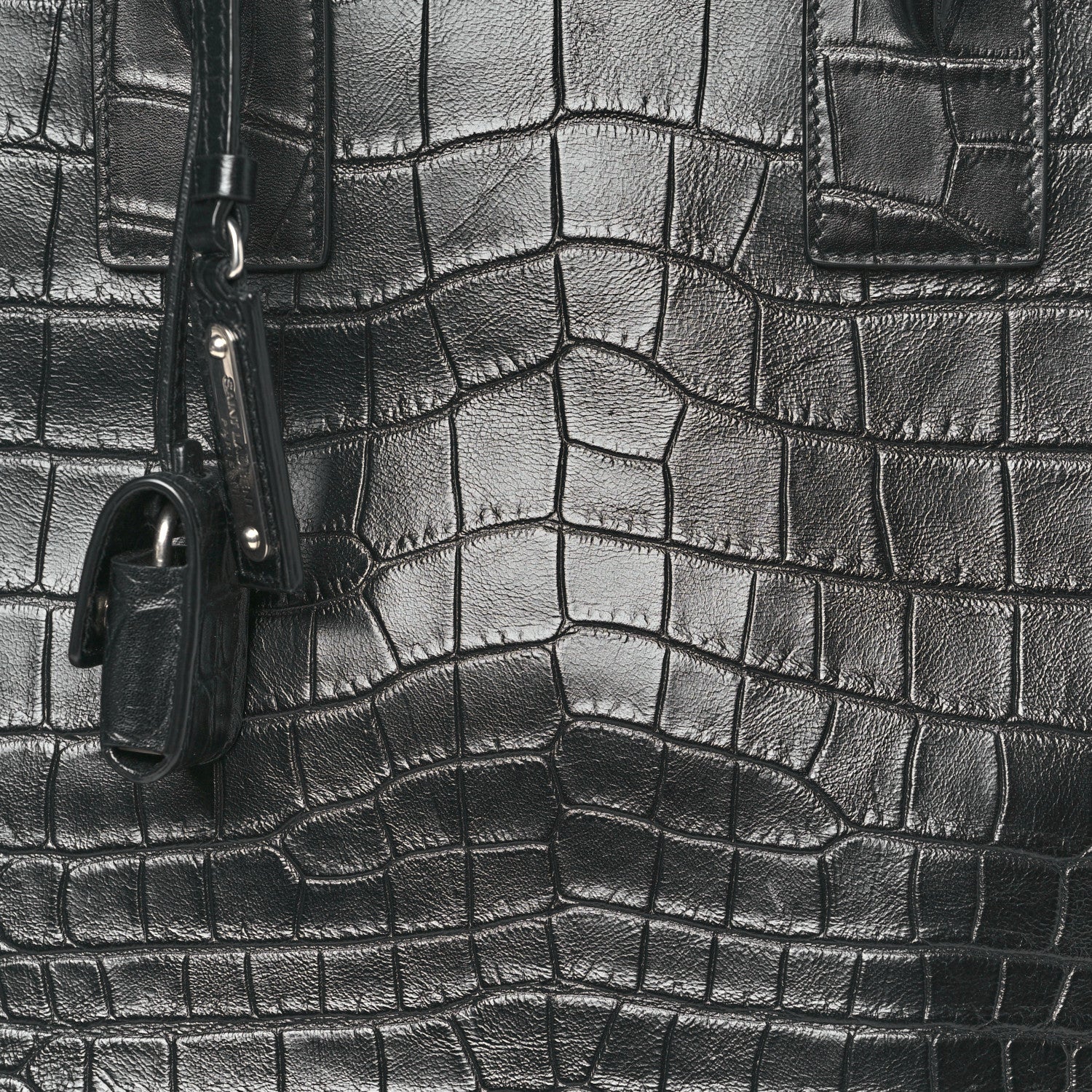 Saint Laurent Calfskin Crocodile Embossed Large Souple Sac De Jour Black 7 of 9