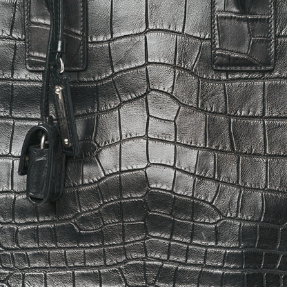 Saint Laurent Calfskin Crocodile Embossed Large Souple Sac De Jour Black 7 of 9