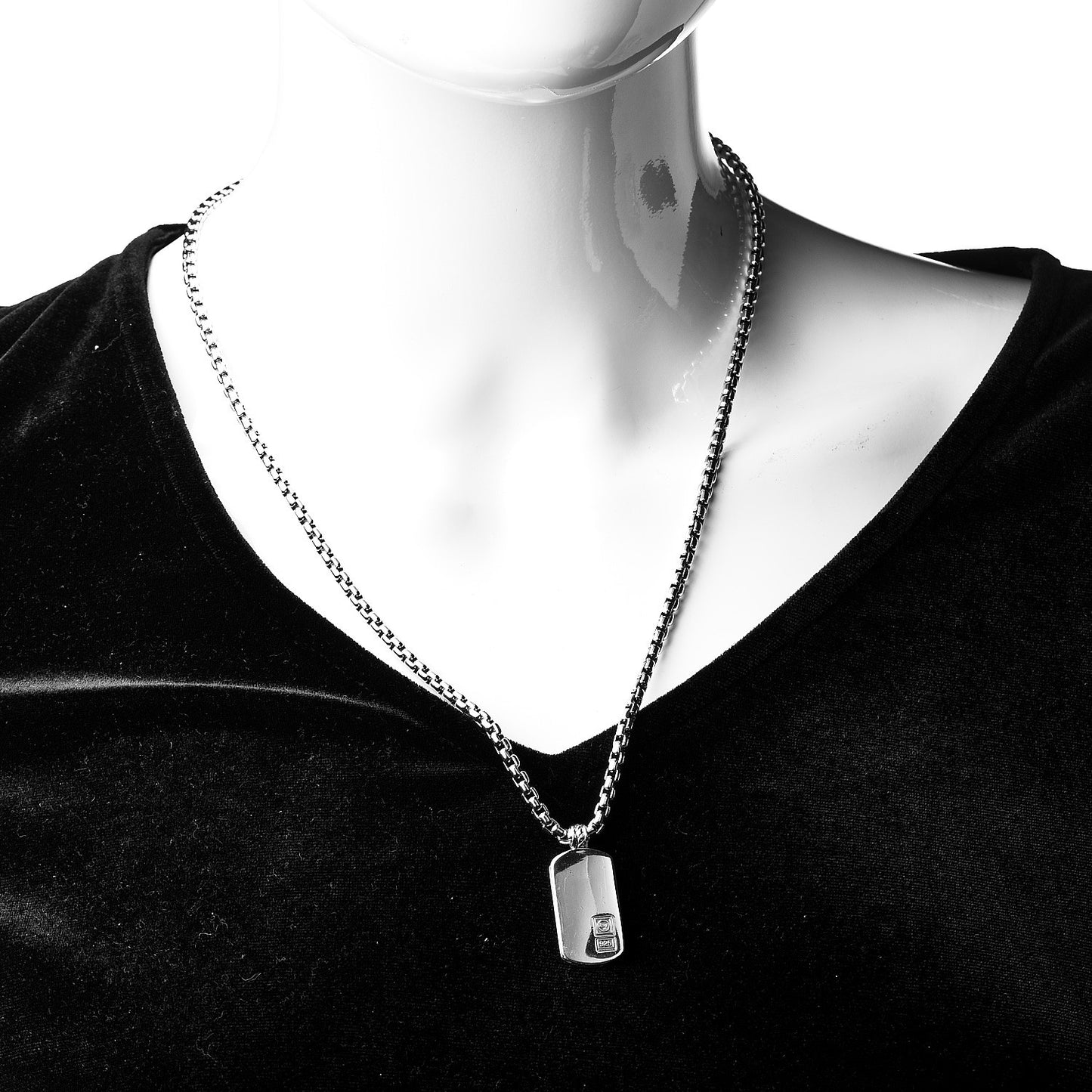 Sterling Silver Mens Small Dog Tag Pendant Necklace