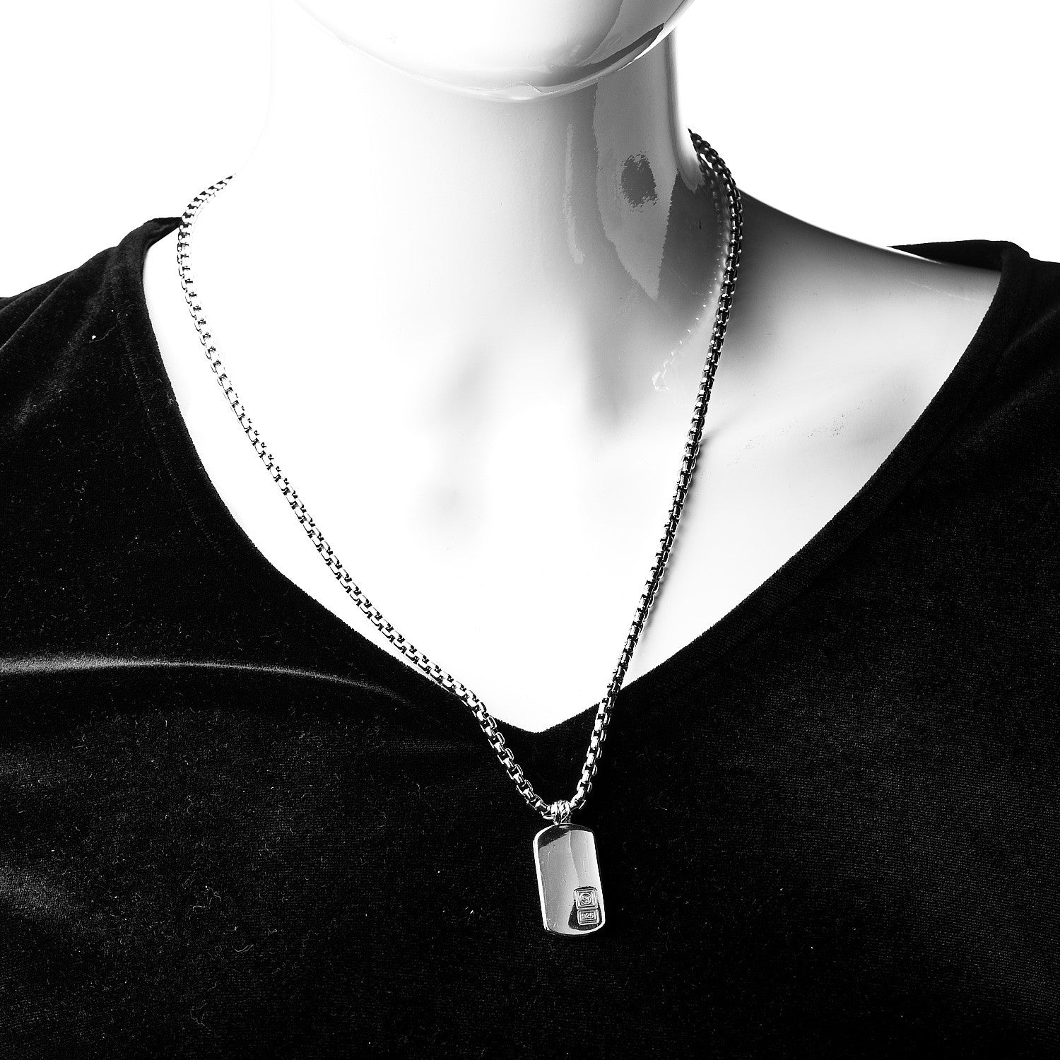 David Yurman Sterling Silver Mens Small Dog Tag Pendant Necklace 2 of 5