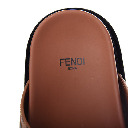 Fendi Calfskin FF Embossed Pearland Slide Sandals 37 Tobacco Moro 8 of 11