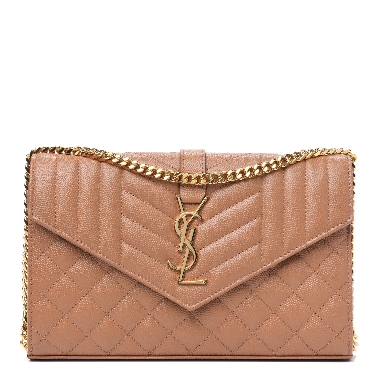 Saint Laurent Grain De Poudre Mixed Matelasse Triquilt Monogram Chain Wallet Dune 1 of 3