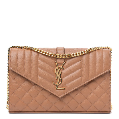 Saint Laurent Grain De Poudre Mixed Matelasse Triquilt Monogram Chain Wallet Dune 1 of 3