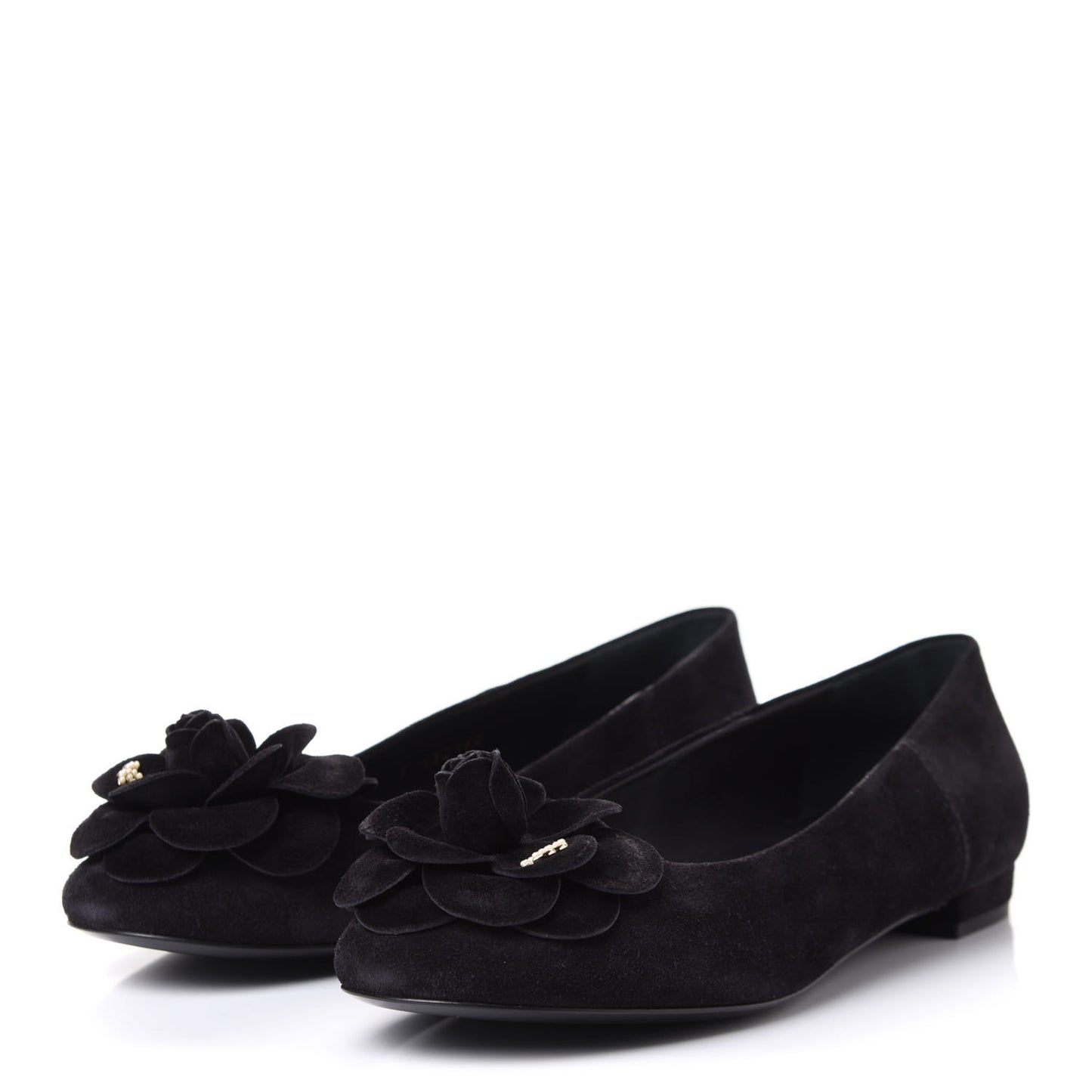 Suede Camellia CC Ballerina Flat 38.5 Black
