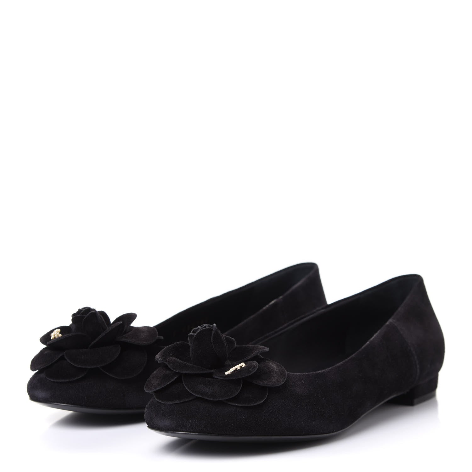 Chanel Suede Camellia CC Ballerina Flat 38.5 Black 3 of 10