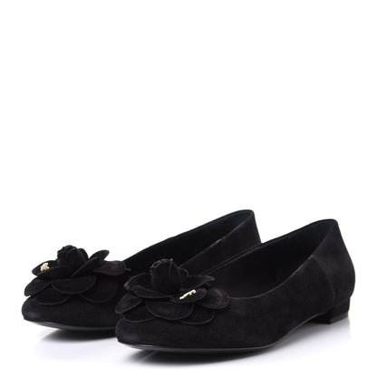 Chanel Suede Camellia CC Ballerina Flat 38.5 Black 3 of 10