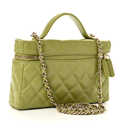 Chanel Caviar Quilted Top Handle Slim Vanity With Chain Khaki 3 of 11