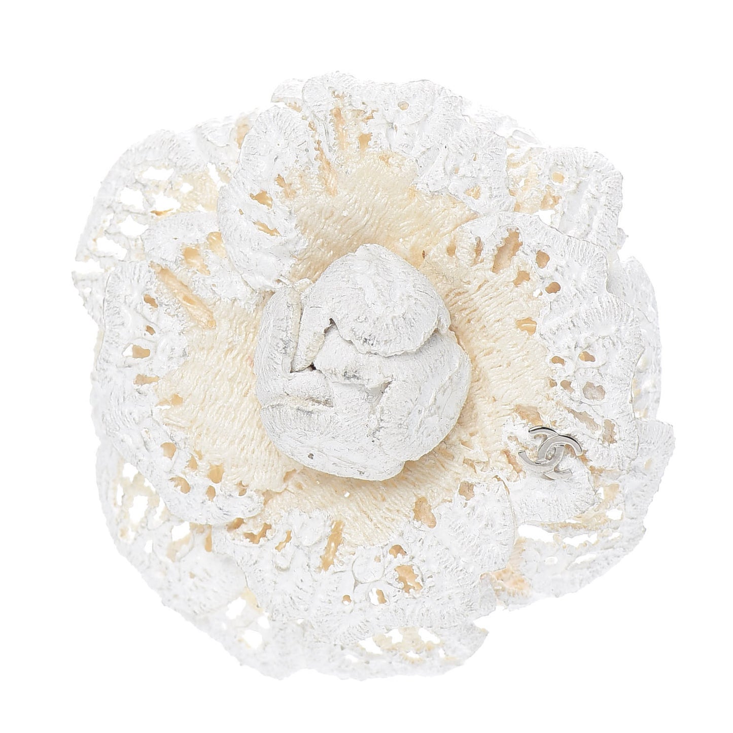Tweed Crochet Camellia Brooch Ivory