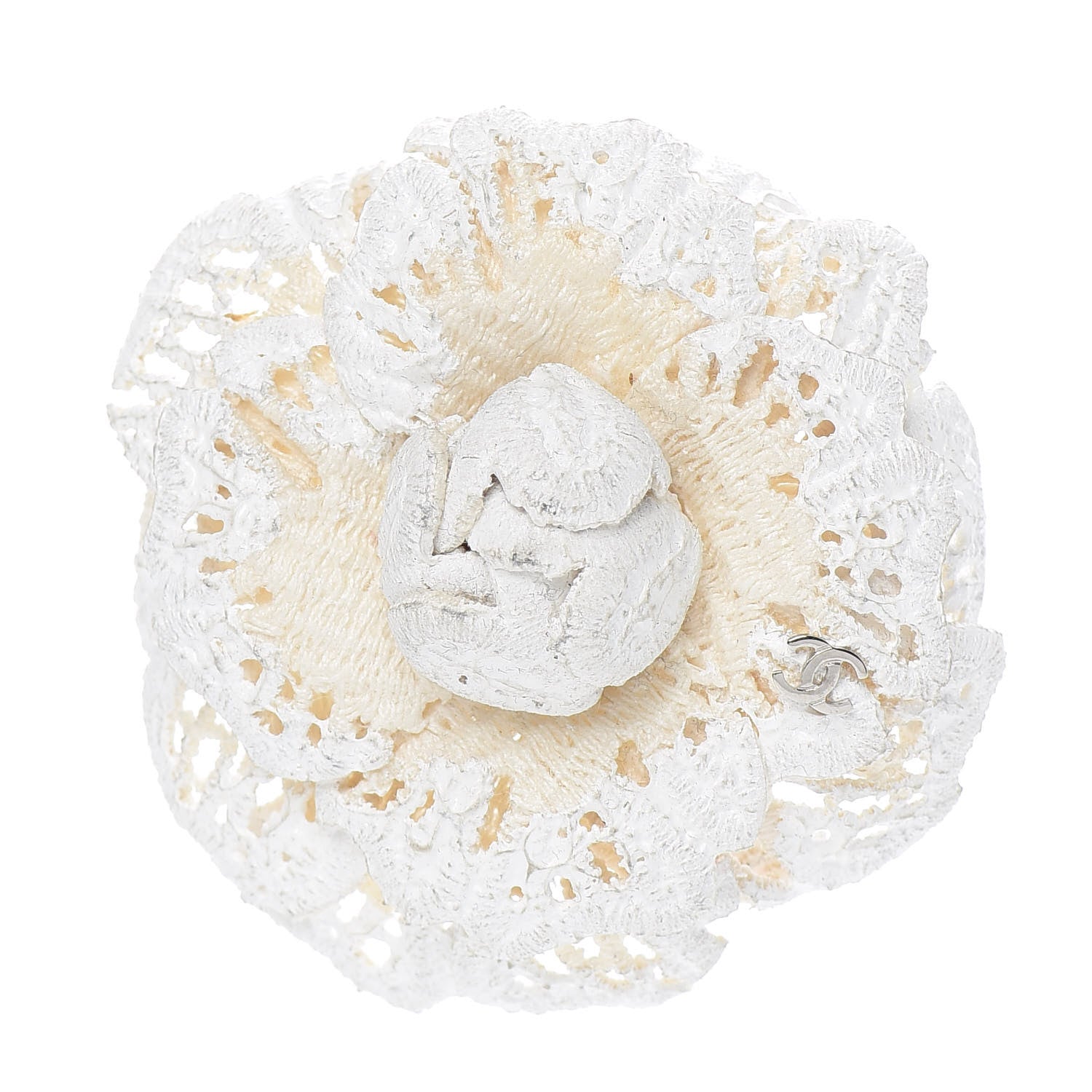 Chanel Tweed Crochet Camellia Brooch Ivory 1 of 4