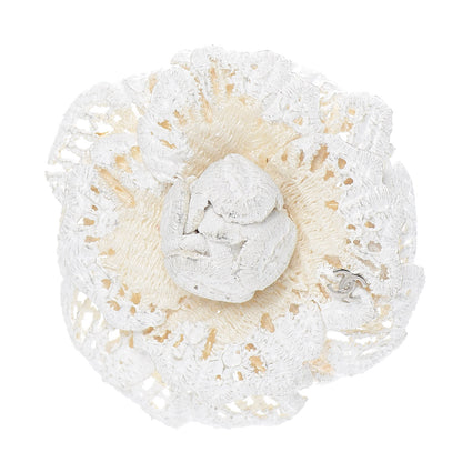 Chanel Tweed Crochet Camellia Brooch Ivory 1 of 4