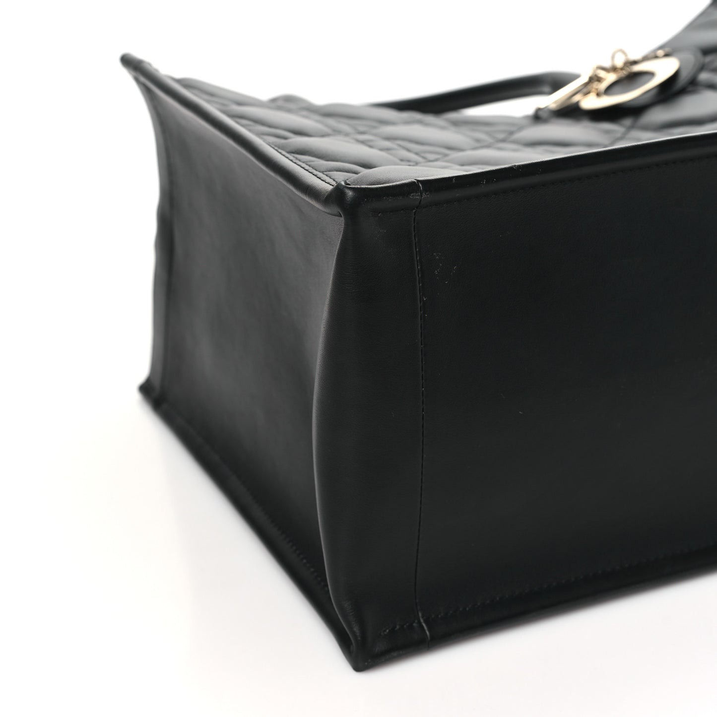 Calfskin Macro Cannage Medium Book Tote Black