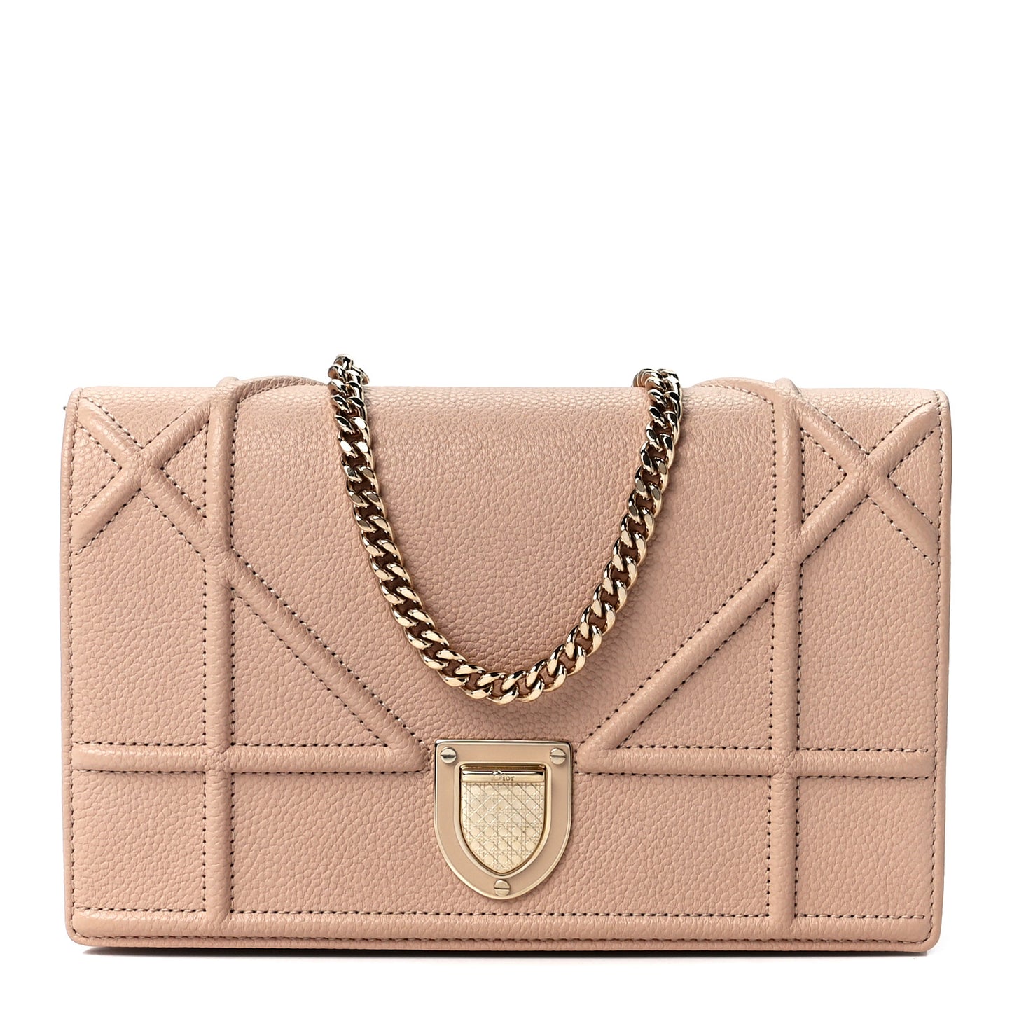 Grained Calfskin Diorama Wallet on Chain Pouch Nude
