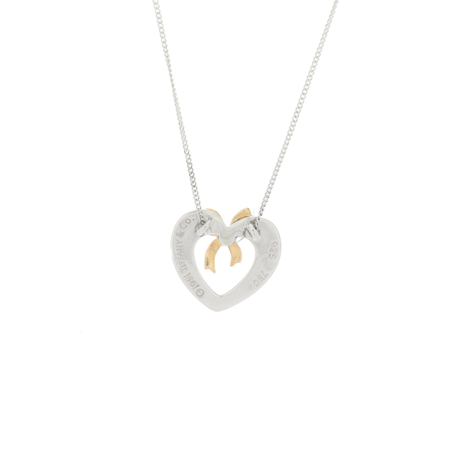 Tiffany Sterling Silver 18K Yellow Gold Bow Tie Heart Pendant Necklace 6 of 6