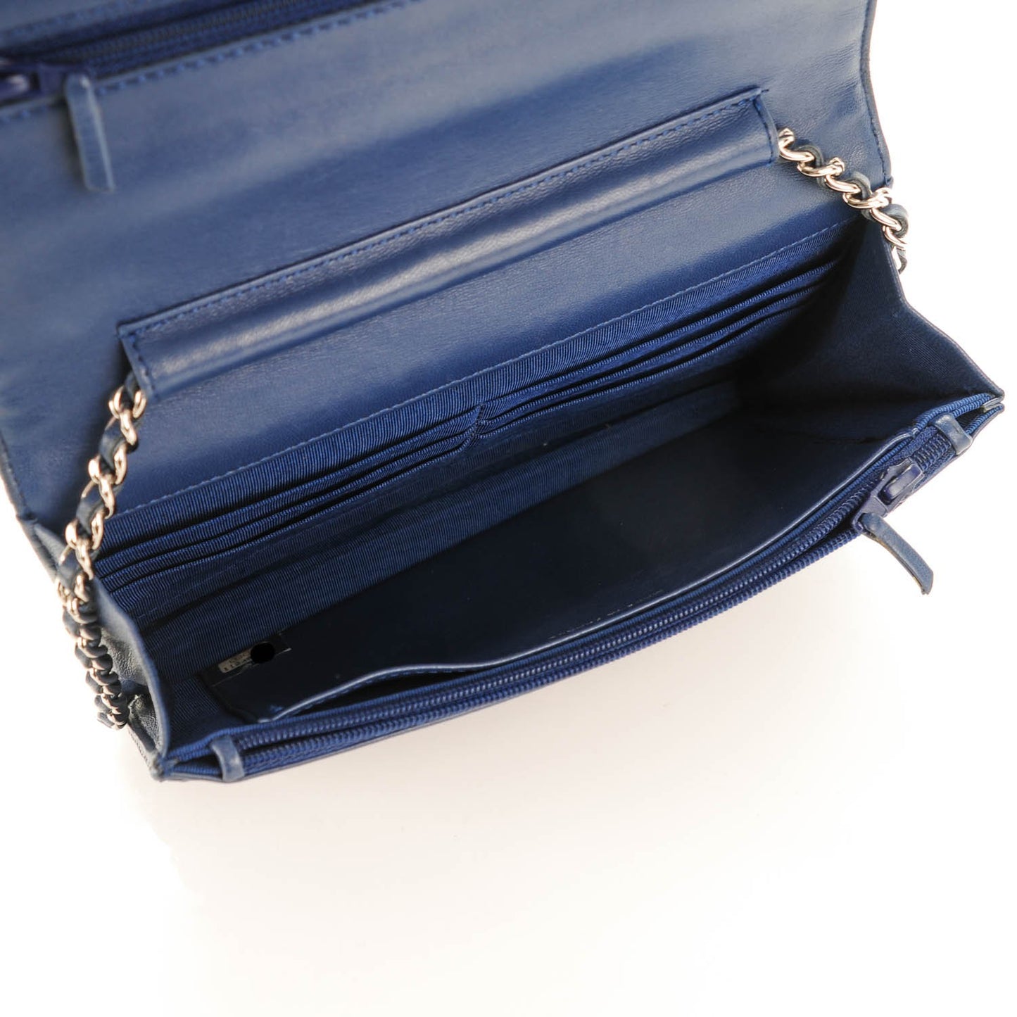 Lambskin Perforated Wallet On Chain WOC Blue