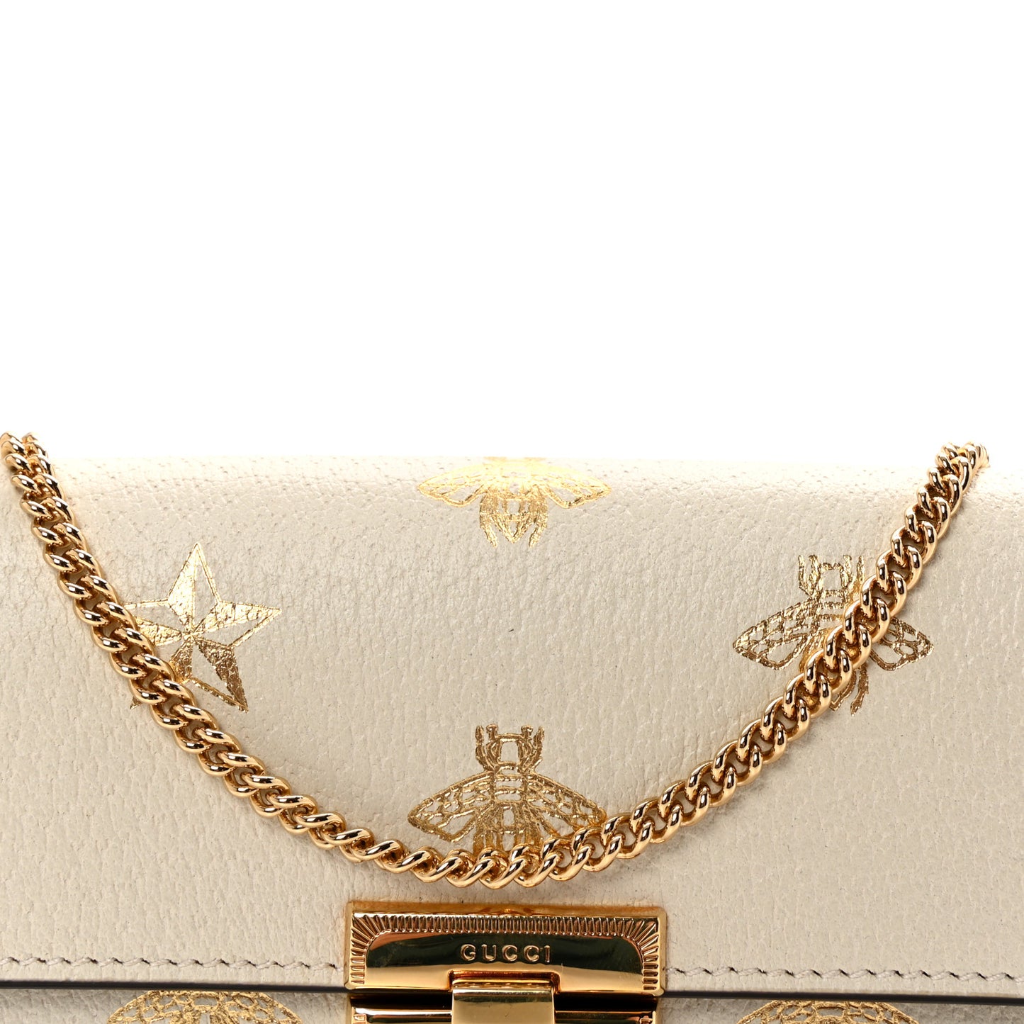 Grained Calfskin Bee Star Continental Chain Wallet White