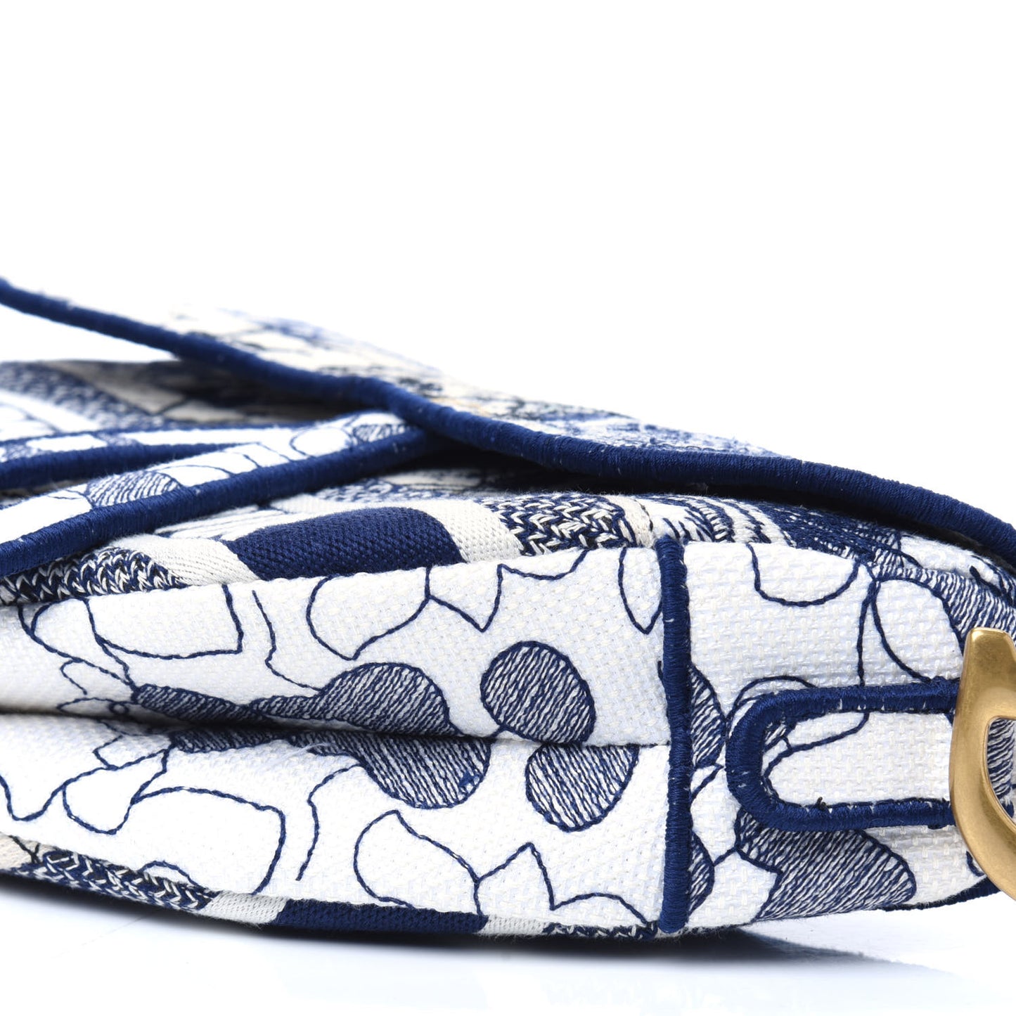 Canvas Embroidered Around the World Saddle Bag Blue