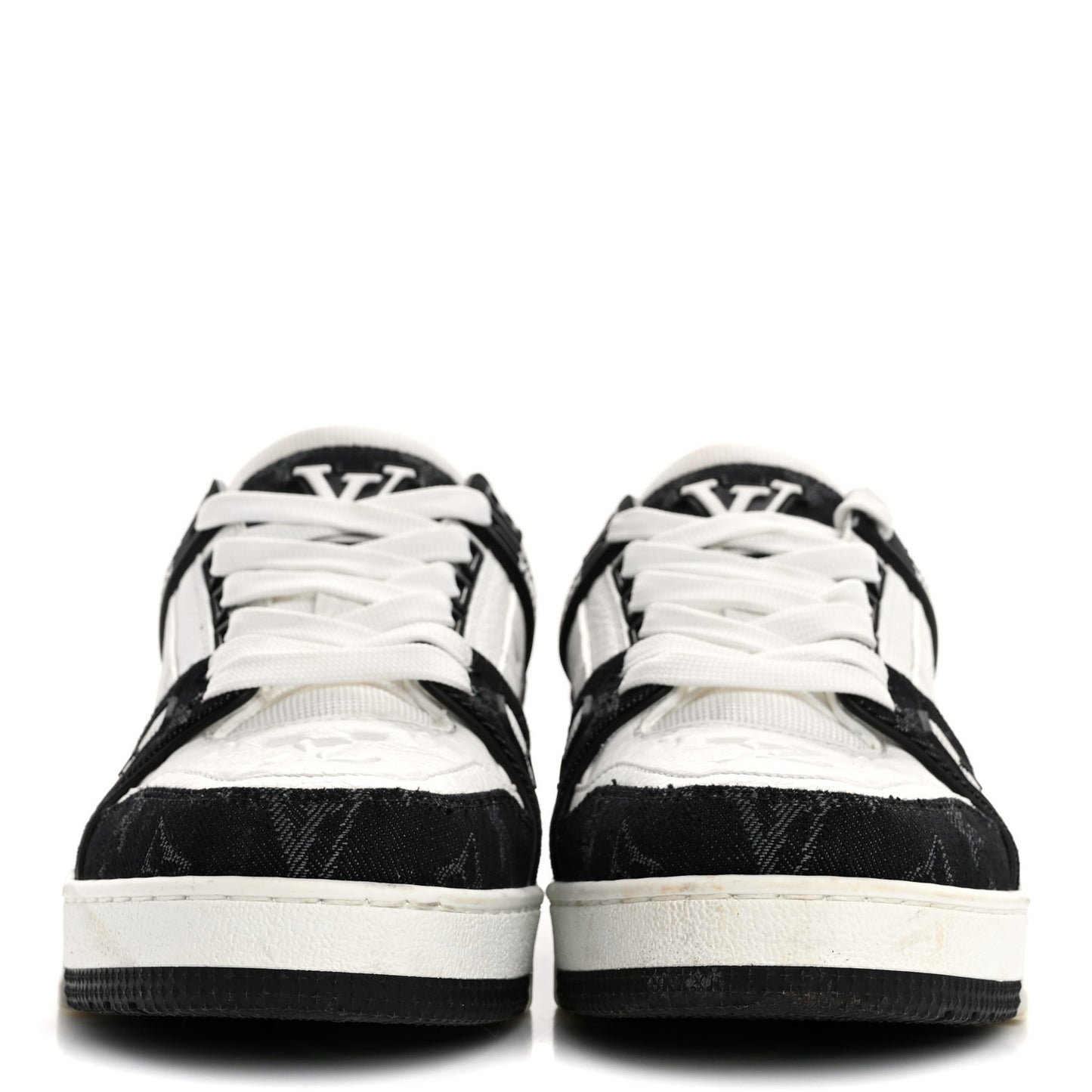 Calfskin Embossed Monogram Denim Womens LV Trainer Sneakers 38.5 Black
