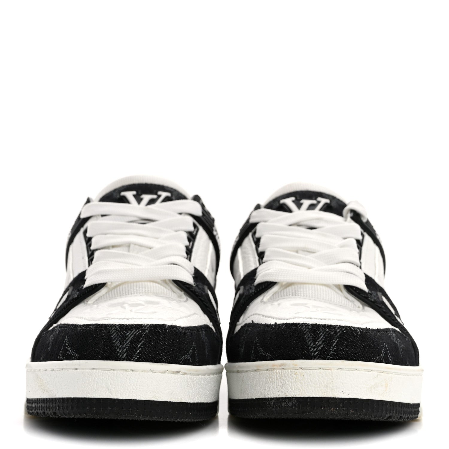 Louis Vuitton Calfskin Embossed Monogram Denim Womens LV Trainer Sneakers 38.5 Black 3 of 10