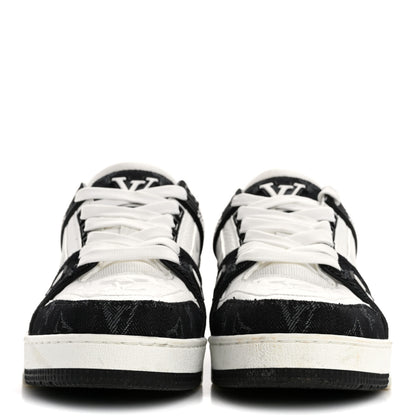Louis Vuitton Calfskin Embossed Monogram Denim Womens LV Trainer Sneakers 38.5 Black 3 of 10