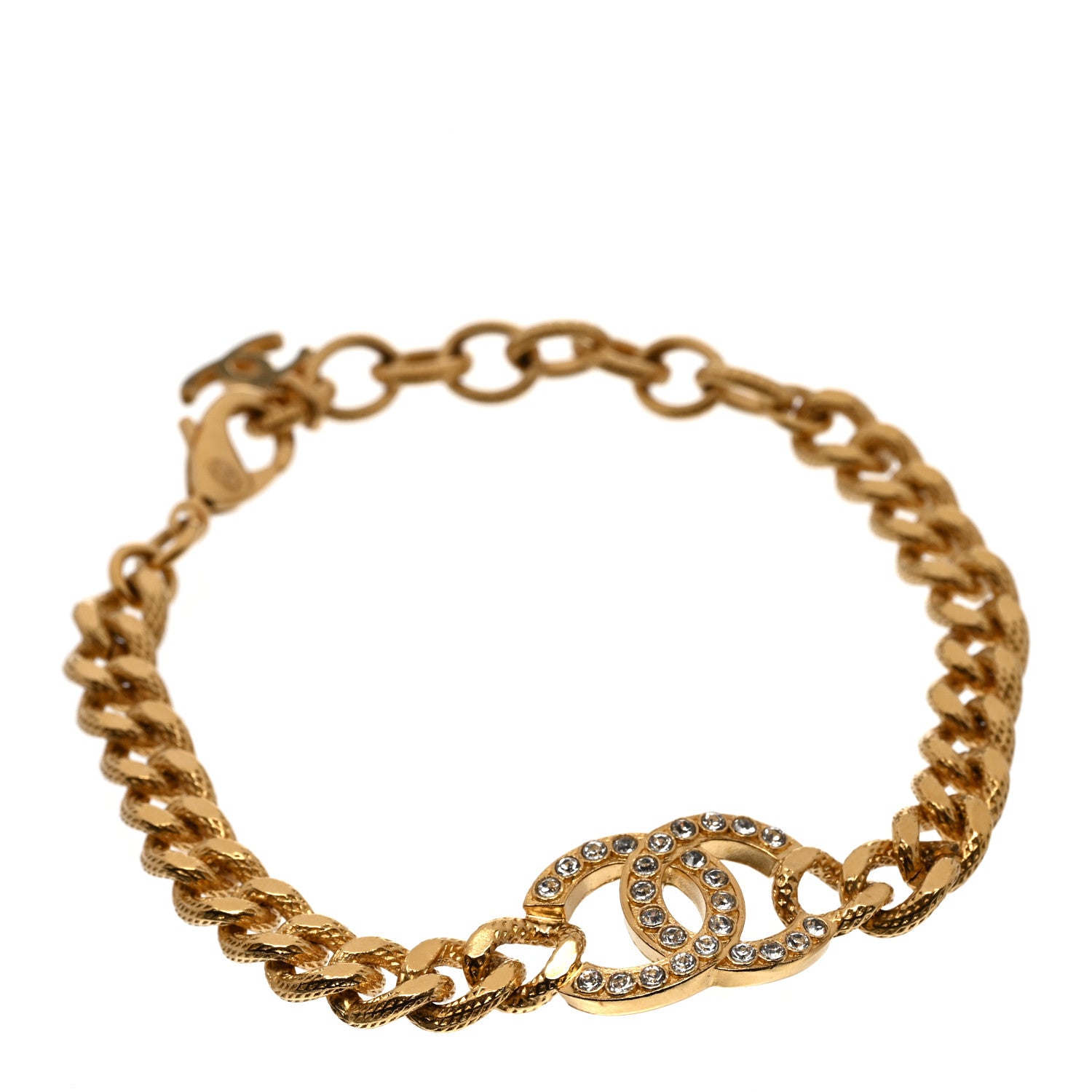 Chanel Crystal CC Chain Link Bracelet Gold 1 of 4