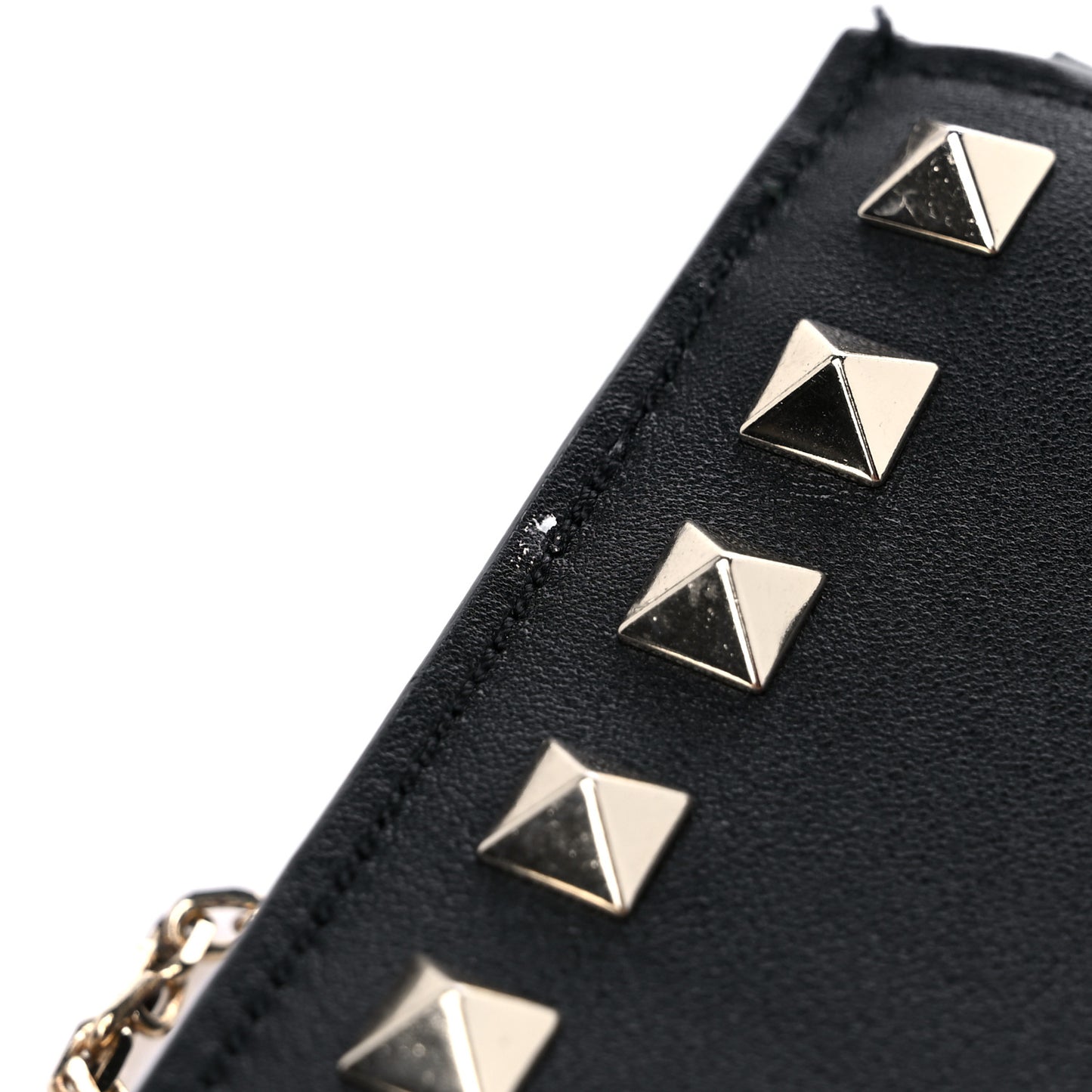 Calfskin Rockstud Phone Case With Chain Black