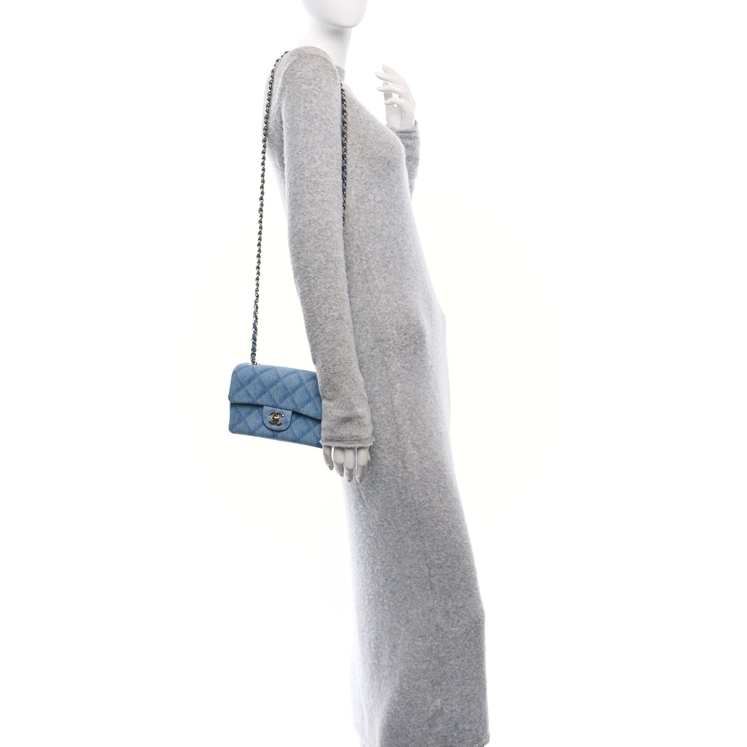 Chanel Printed Denim Quilted Mini Rectangular Flap Light Blue 2 of 12