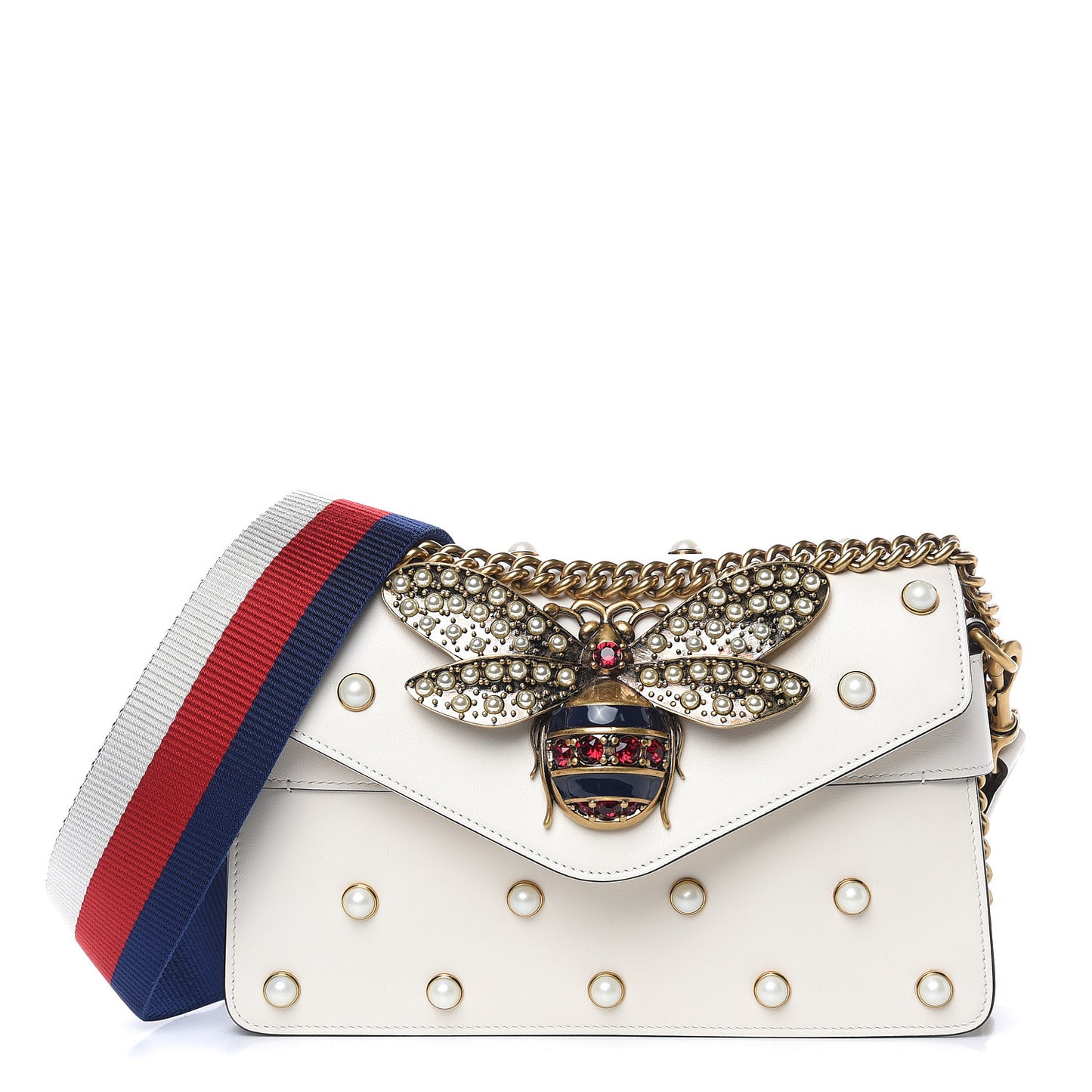 Nappa Pearl Studded Mini Queen Margaret Broadway Shoulder Bag Mystic White